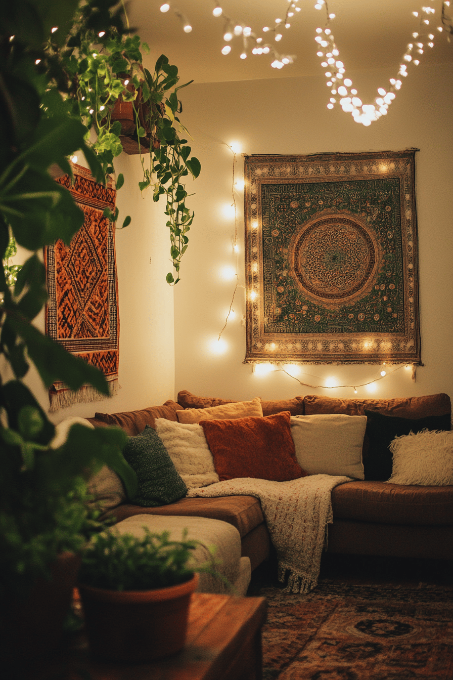 boho-wohnzimmer-lichterkette