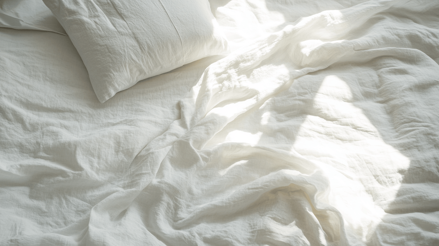 Sonnenlicht auf einem zerknitterten weißen Bettlaken