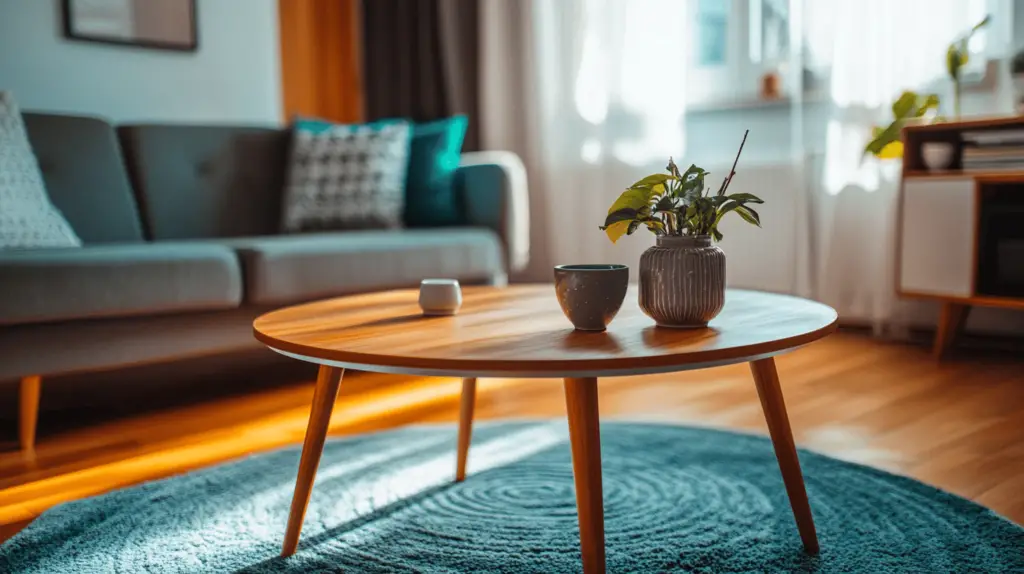 Modernes Wohnzimmer mit Tisch und Pflanze