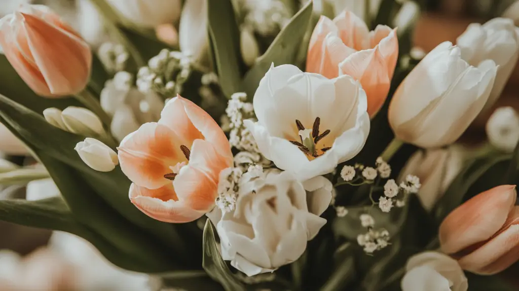 Bunt gemischter Blumenstrauß mit Tulpen