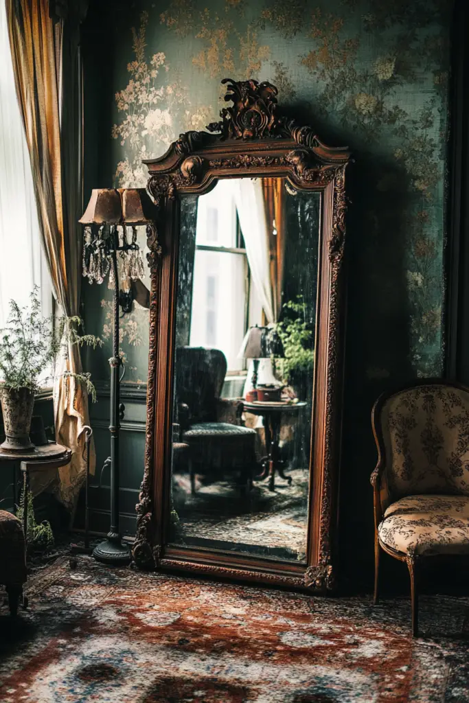 Antiker Spiegel in elegantem Wohnzimmer