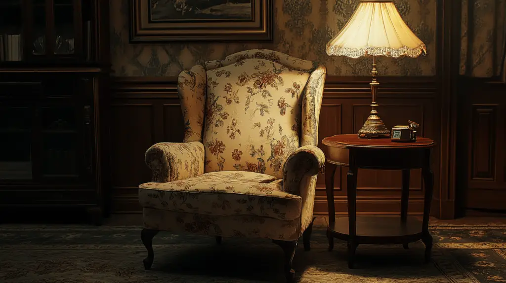 Gemütlicher Lesesessel mit Stehlampe im Raum