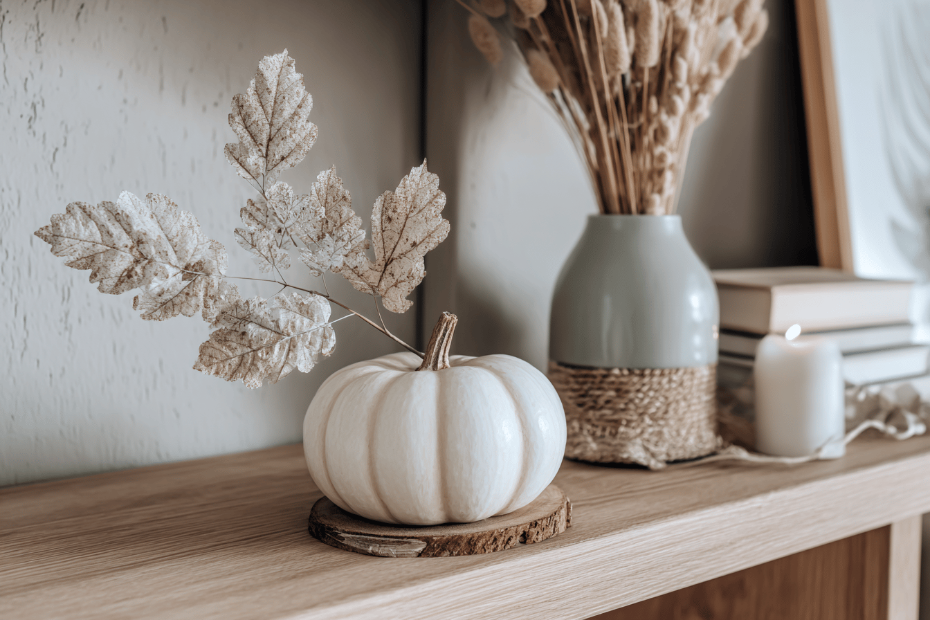 Herbstliche Dekoration auf einem Holztisch