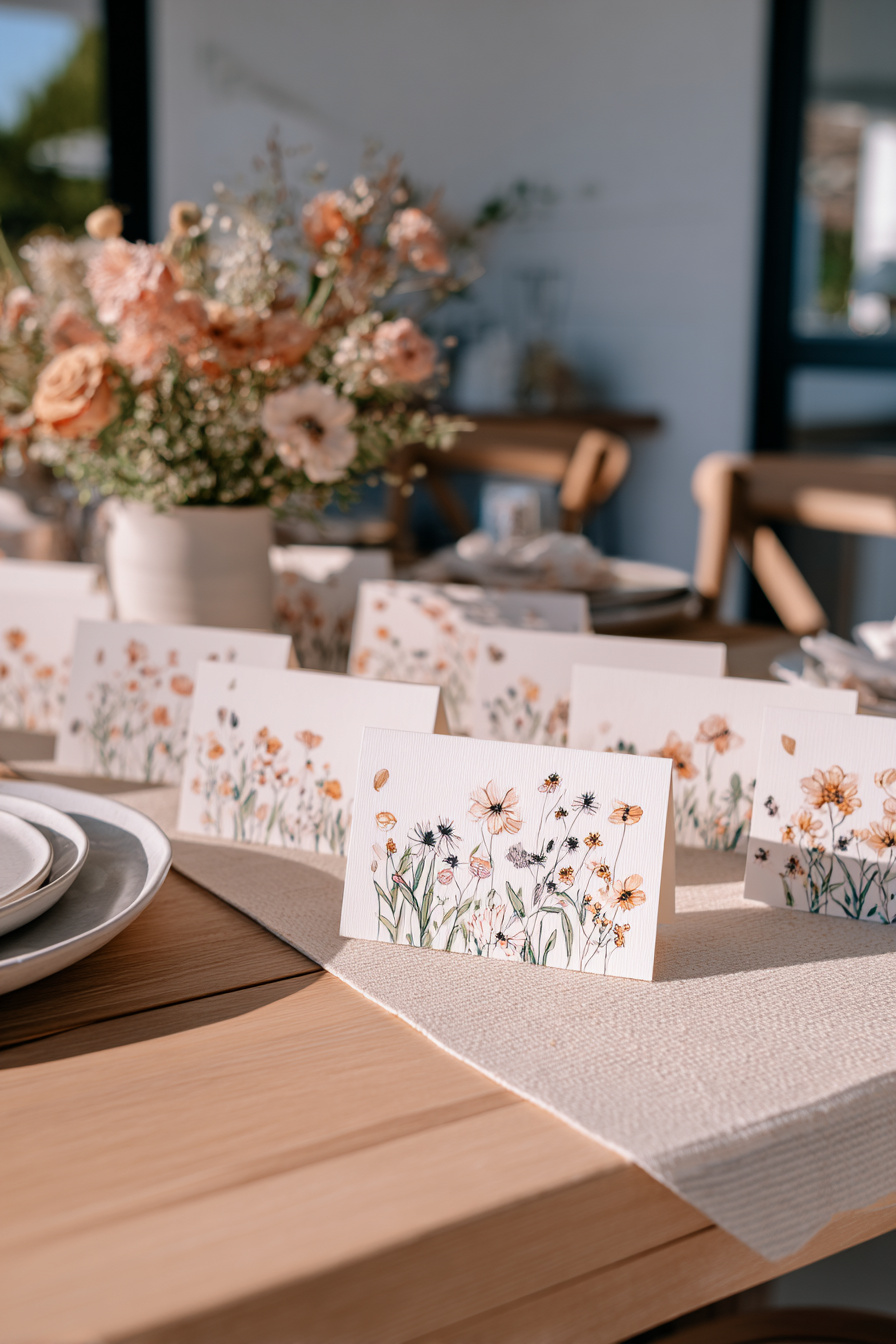 Florale Platzkarten mit Frühlingsmotiv