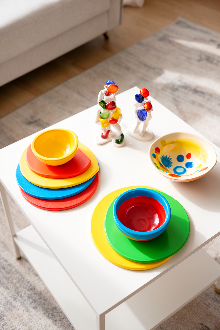 Bunte Sommerdeko Accessoires auf Beistelltisch Wohnzimmer