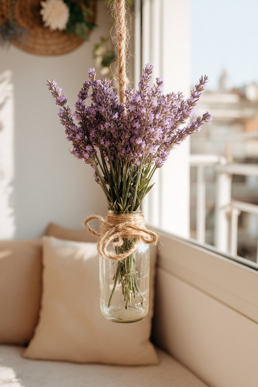 DIY Hängevase aus Flasche mit Lavendel