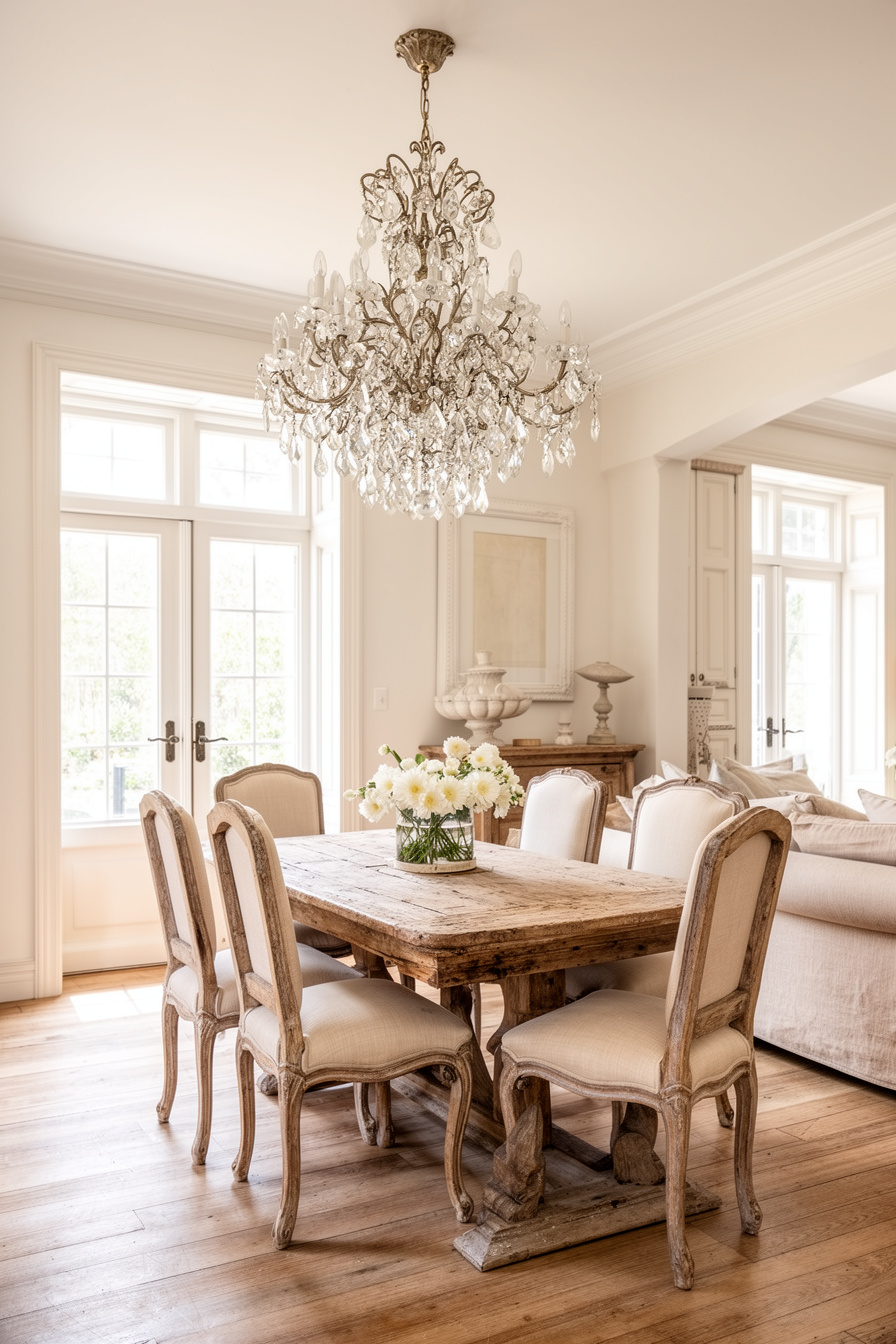 Französisches Landhaus Wohnzimmer mit Kristallleuchter