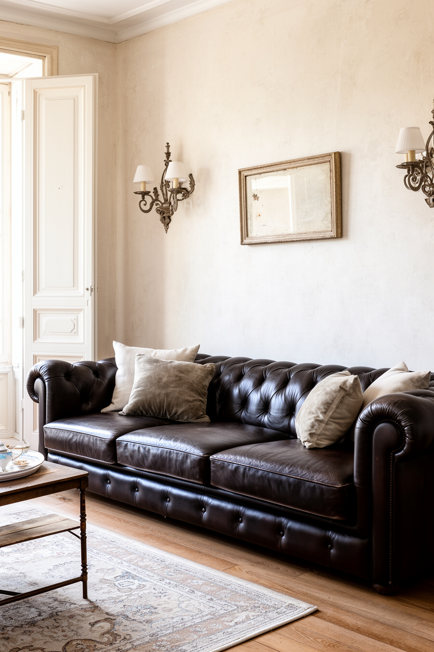 Französisches Landhaus Wohnzimmer mit Chesterfield-Sofa