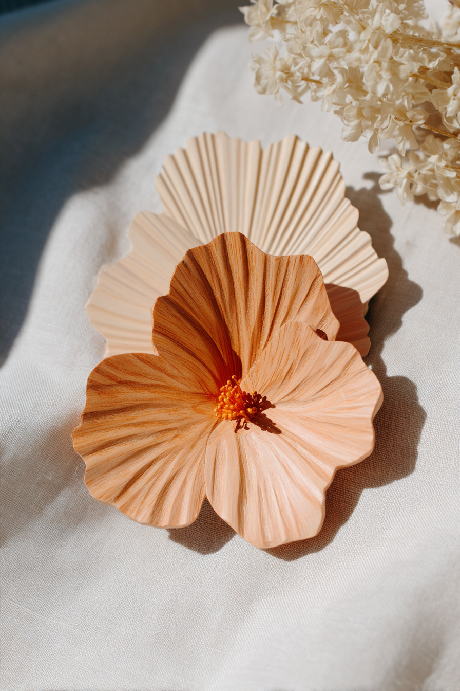 Holzblume als sommerliche Deko in Nahaufnahme