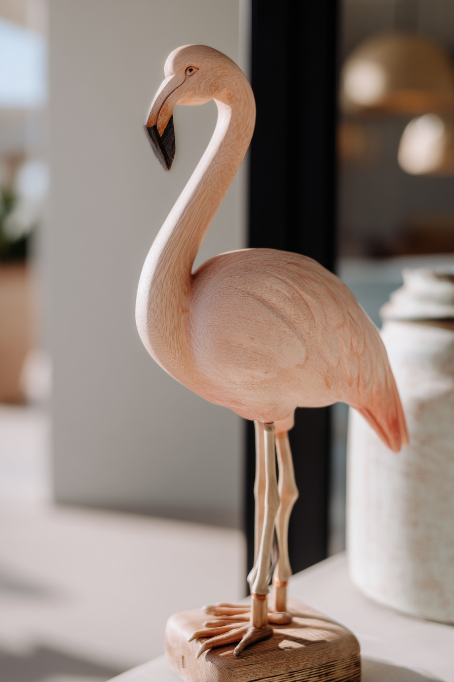Holzflamingo für sommerliche Gartendeko