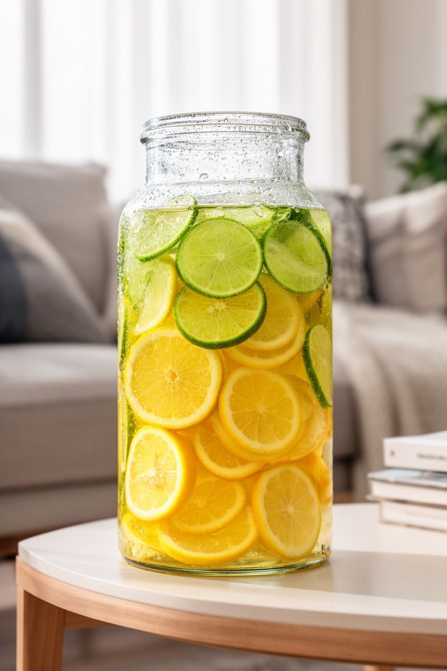 Limetten und Zitronen im Glas als Sommerdeko