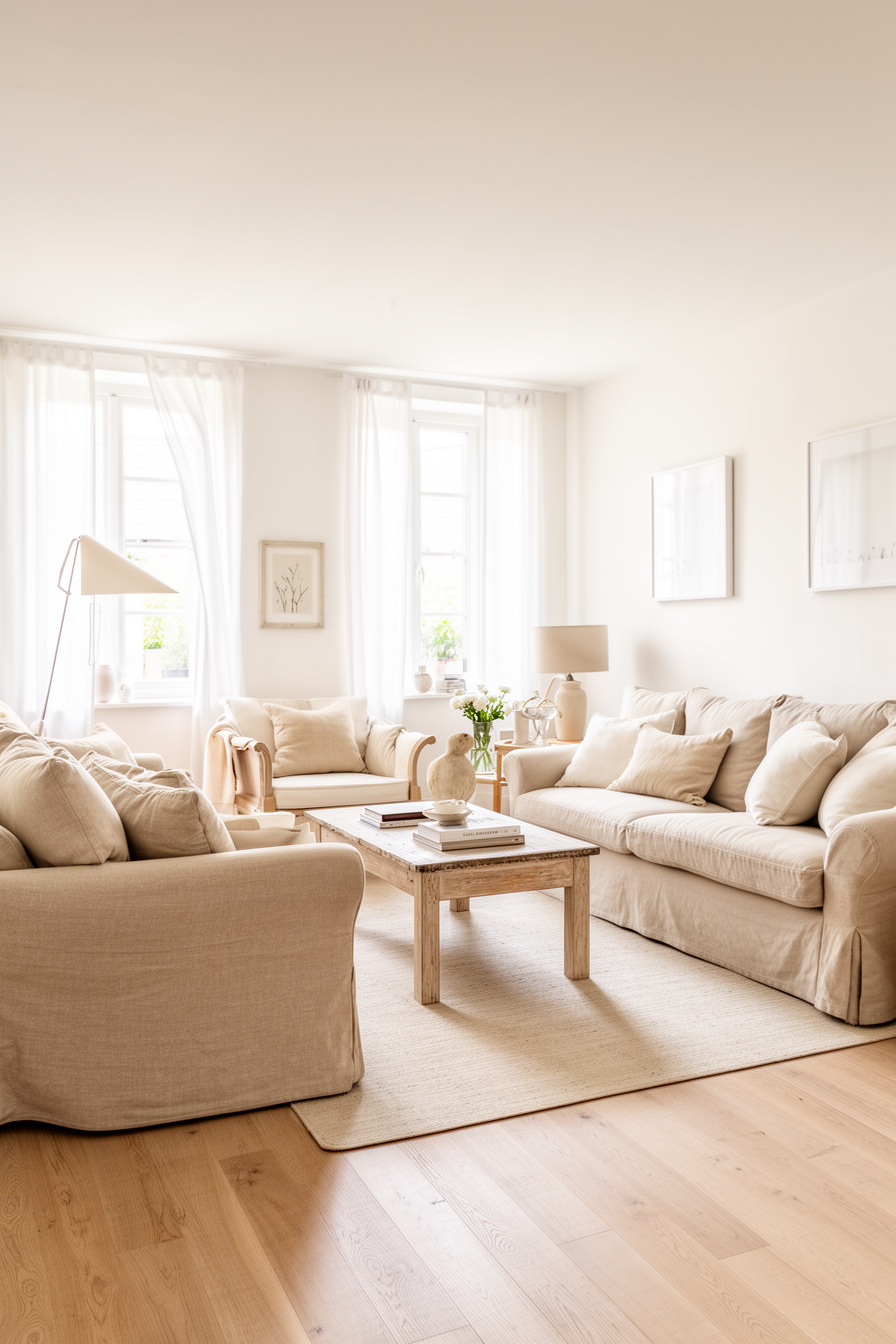 Modernes Wohnzimmer im Landhausstil mit beigen Sofas
