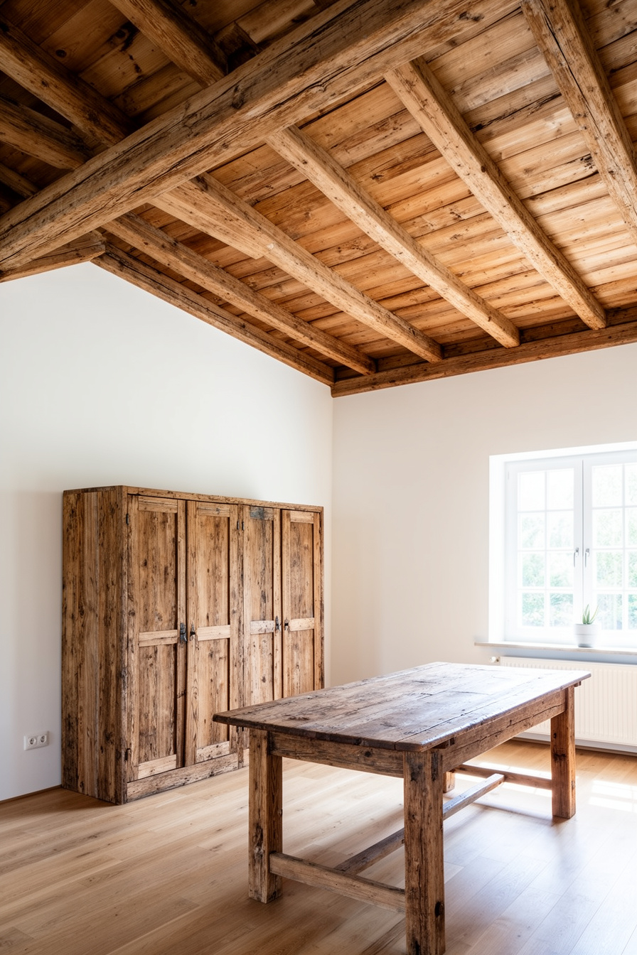 Wohnzimmer im Vintage Landhausstil mit offener Holzdecke