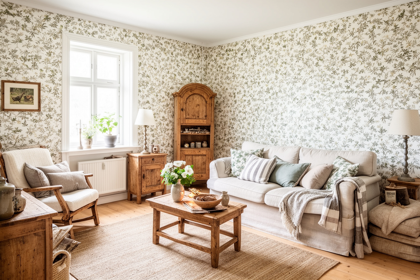 11 stilvolle Möglichkeiten, wie du mit Tapeten im Landhausstil deinem Wohnzimmer einen frischen Look verleihst