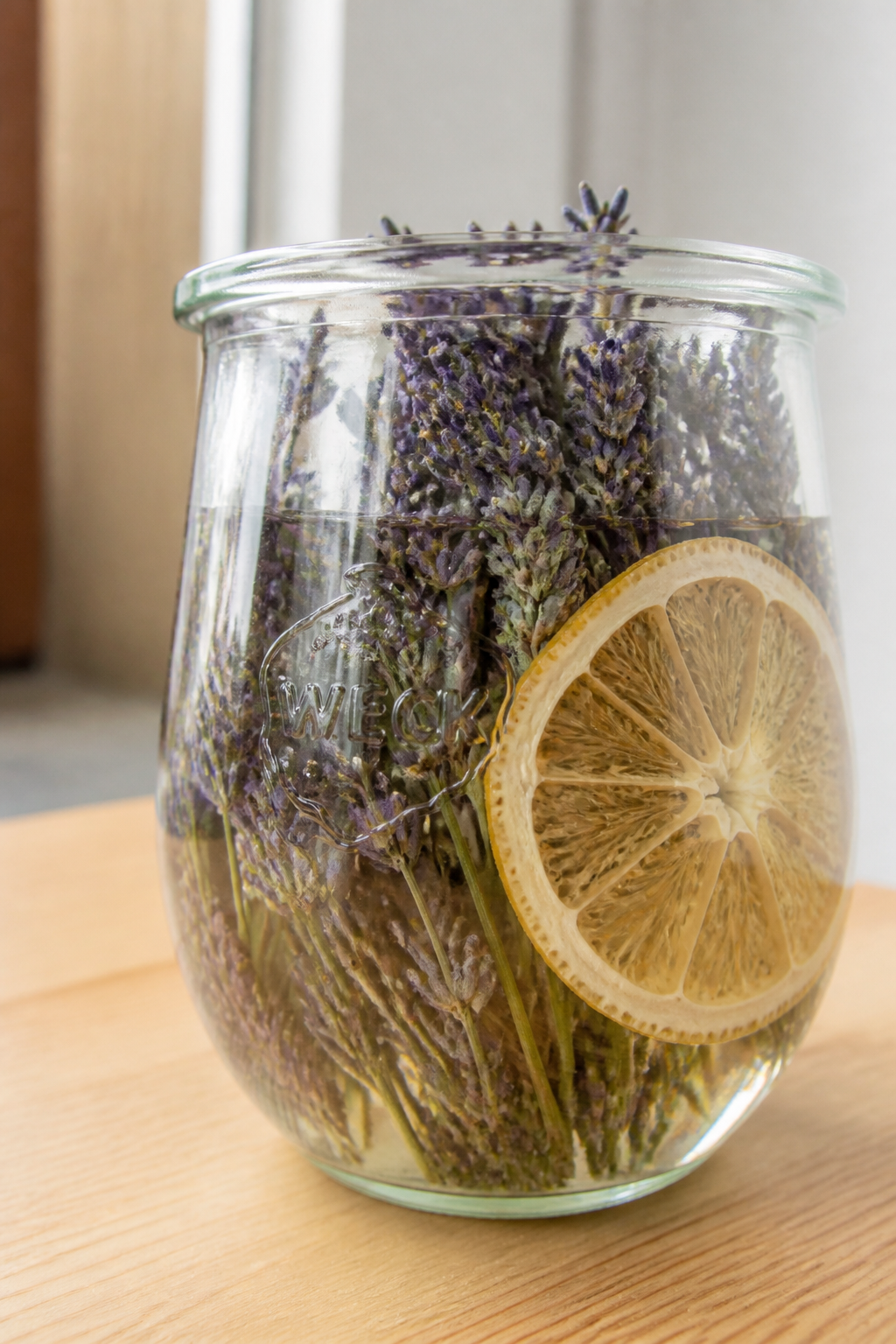 Weckglas Tischdeko mit Lavendel und getrockneter Zitrone