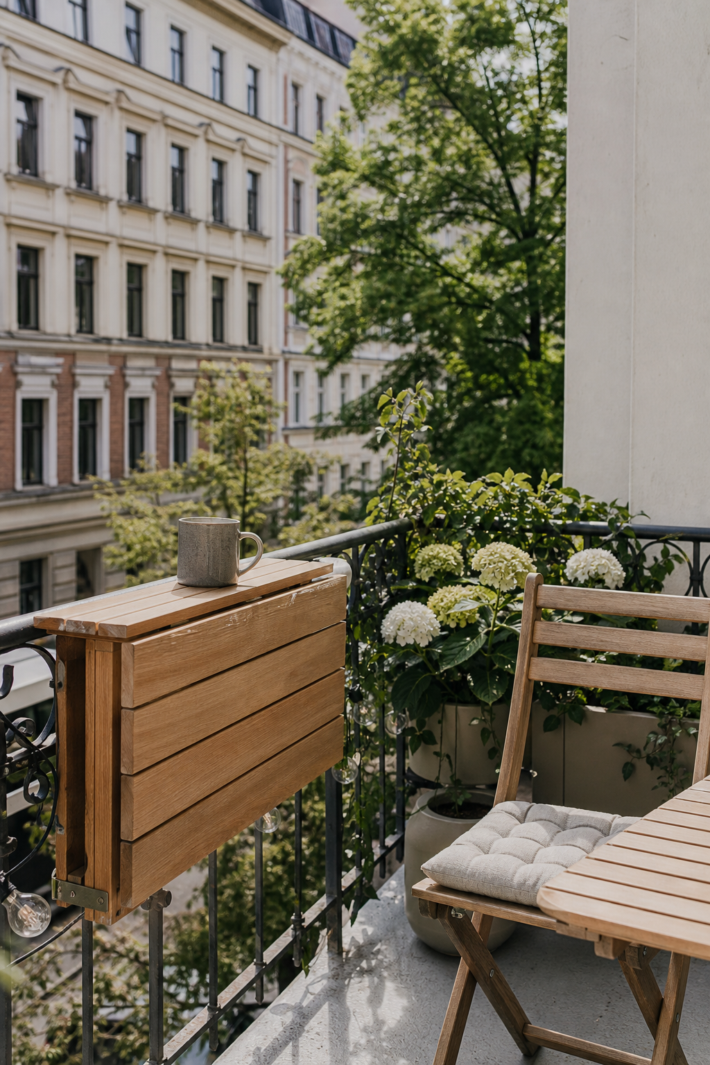 skandinavischer-balkon: 2. Klapptisch an der Brüstung