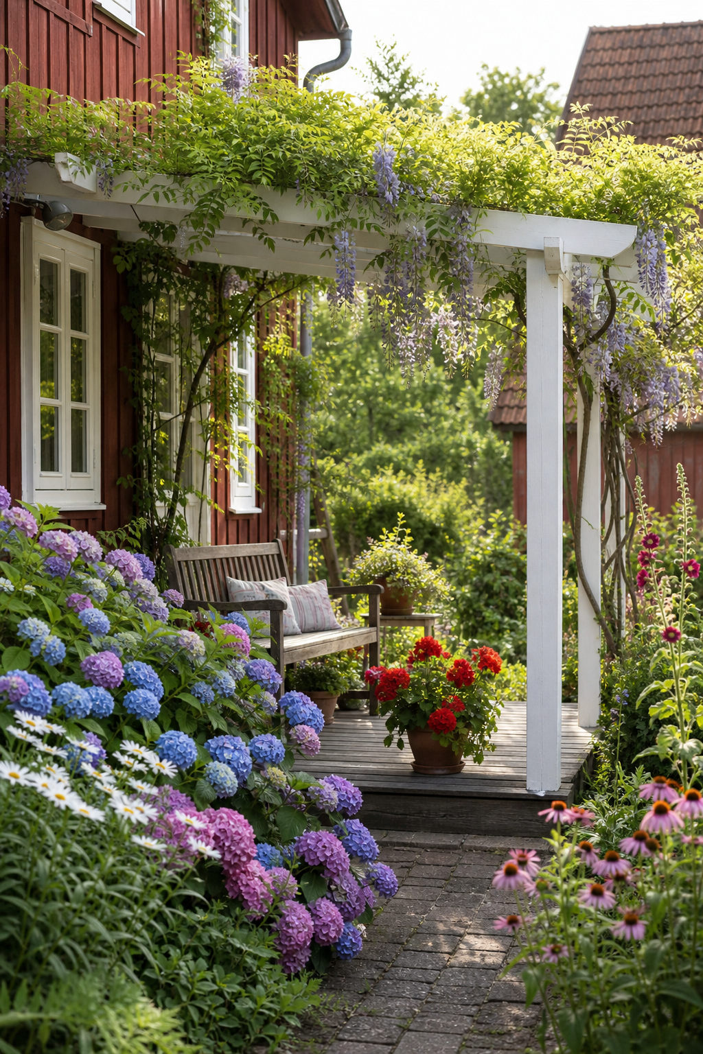 schwedenhaus-veranda-landhaus: 2. Weiße Holzpergola