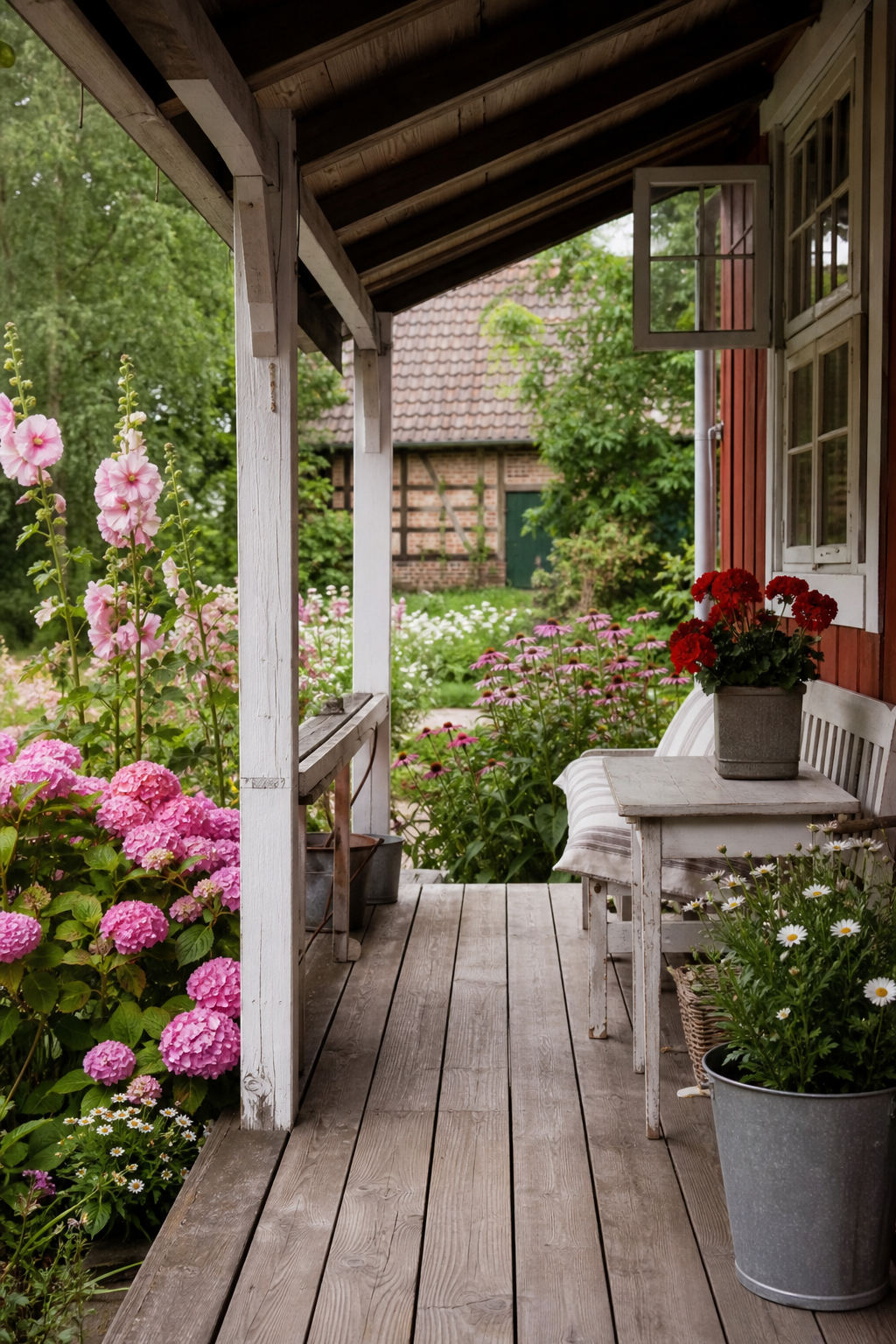 schwedenhaus-veranda-landhaus: 3. Naturholz-Pflaster als Boden