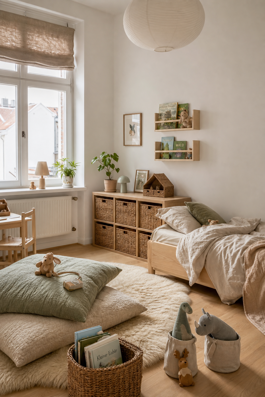 skandinavisches-kinderzimmer-ideen: 3. Leseecke mit Bodenkissen