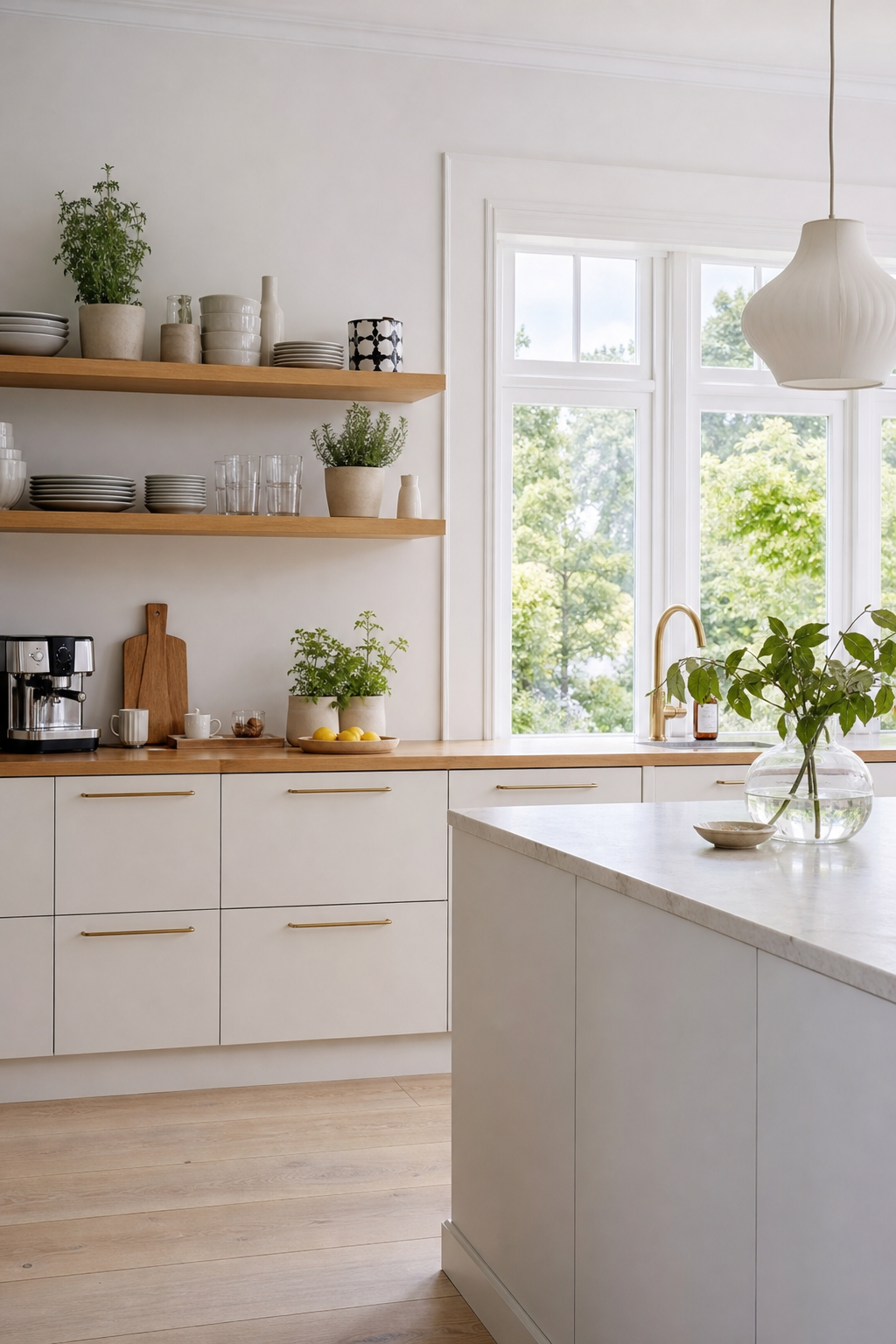 skandinavische-kueche-ideen: 3. Offene Holz-Regale