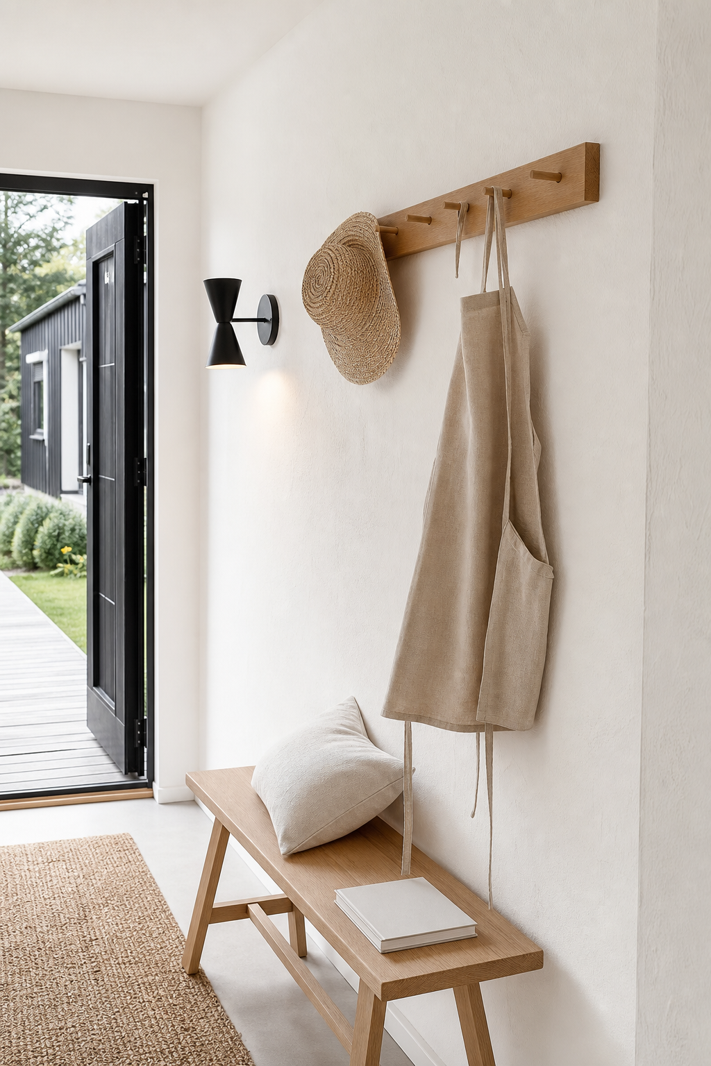 skandinavische-haustuer-eingangsbereich: 4. Shaker-Hakenleiste an der Wand