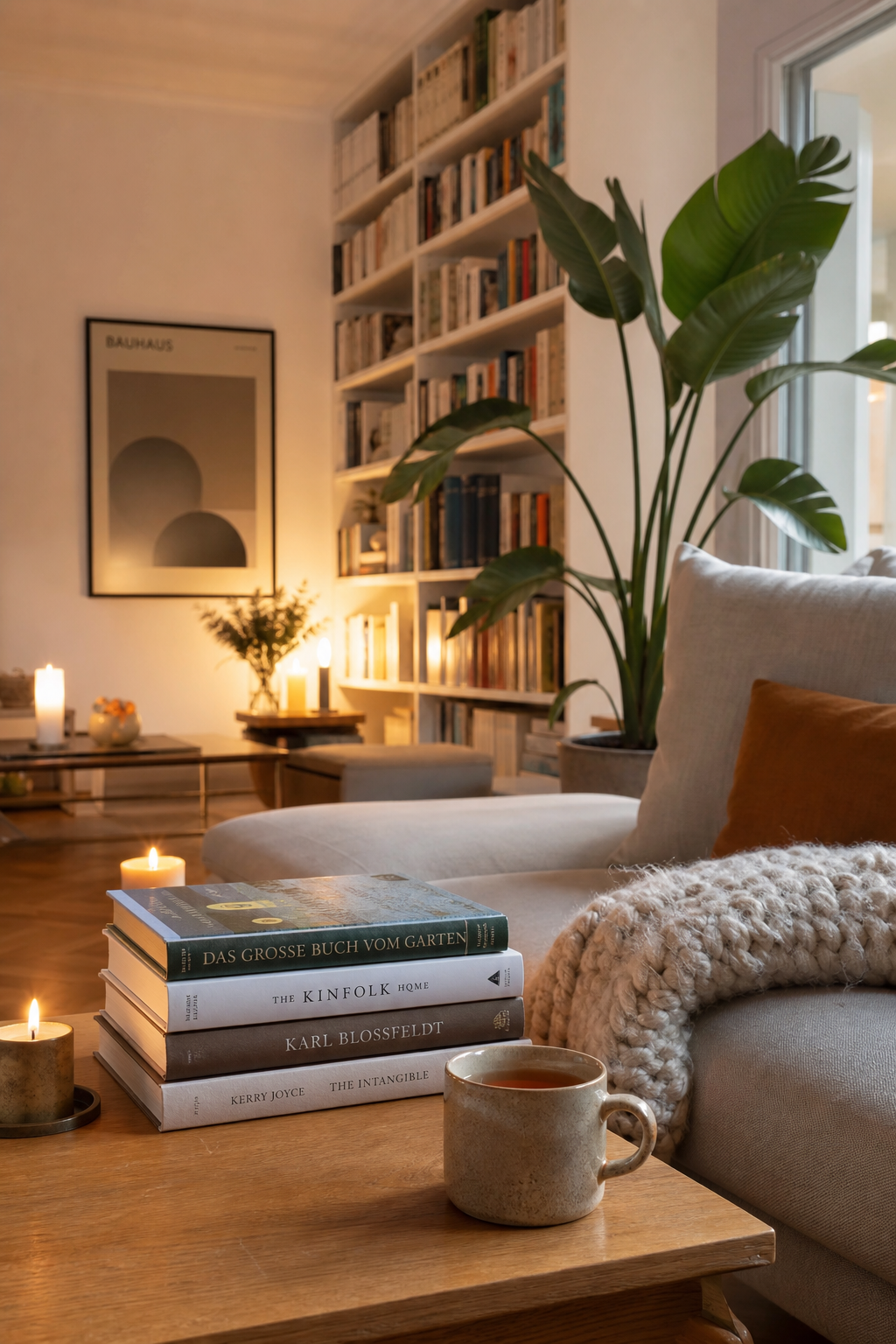 hygge-wohnzimmer-ideen: 5. Buecher und Lesestapel
