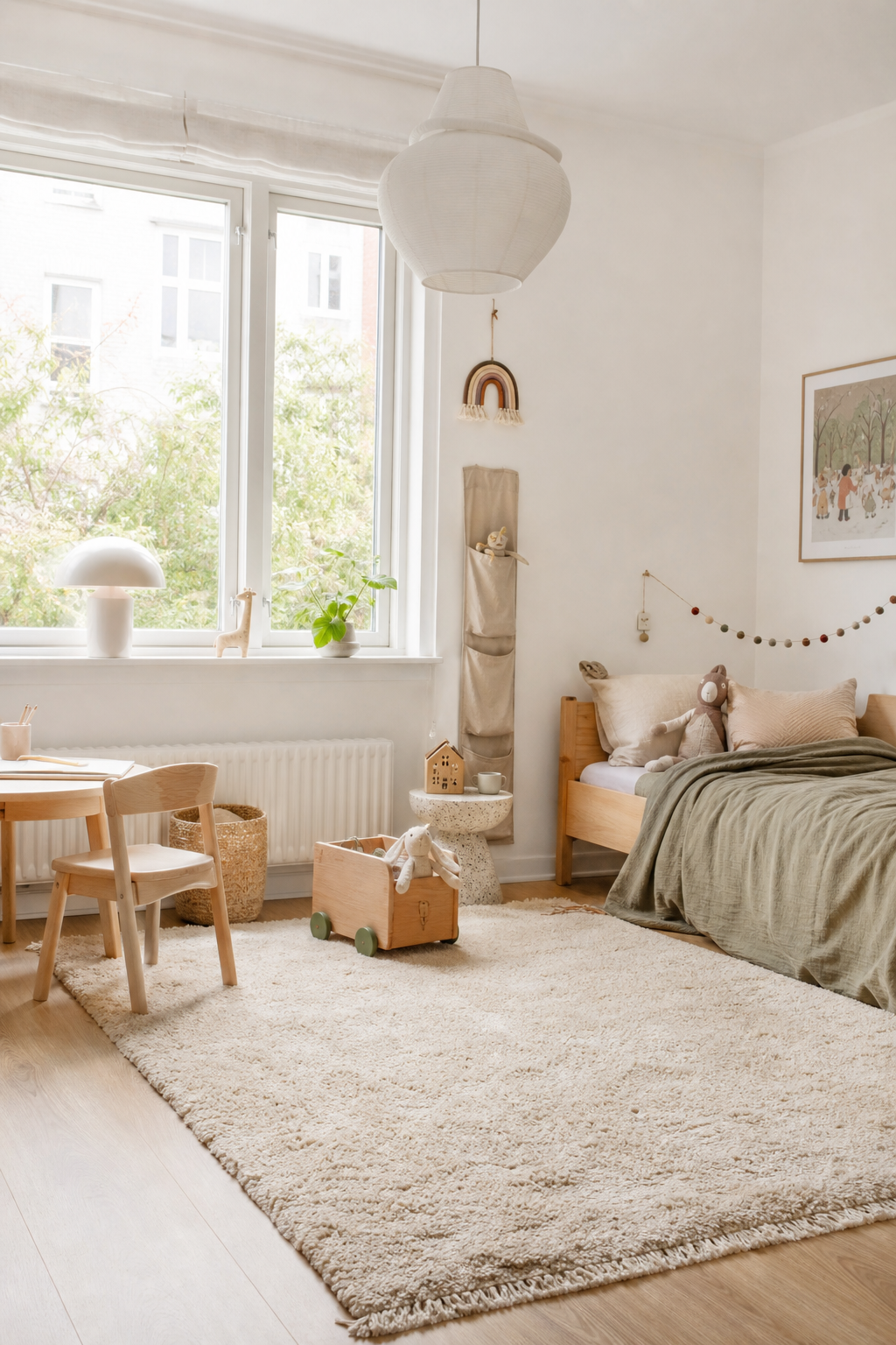 skandinavisches-kinderzimmer-ideen: 5. Naturteppich aus Wolle