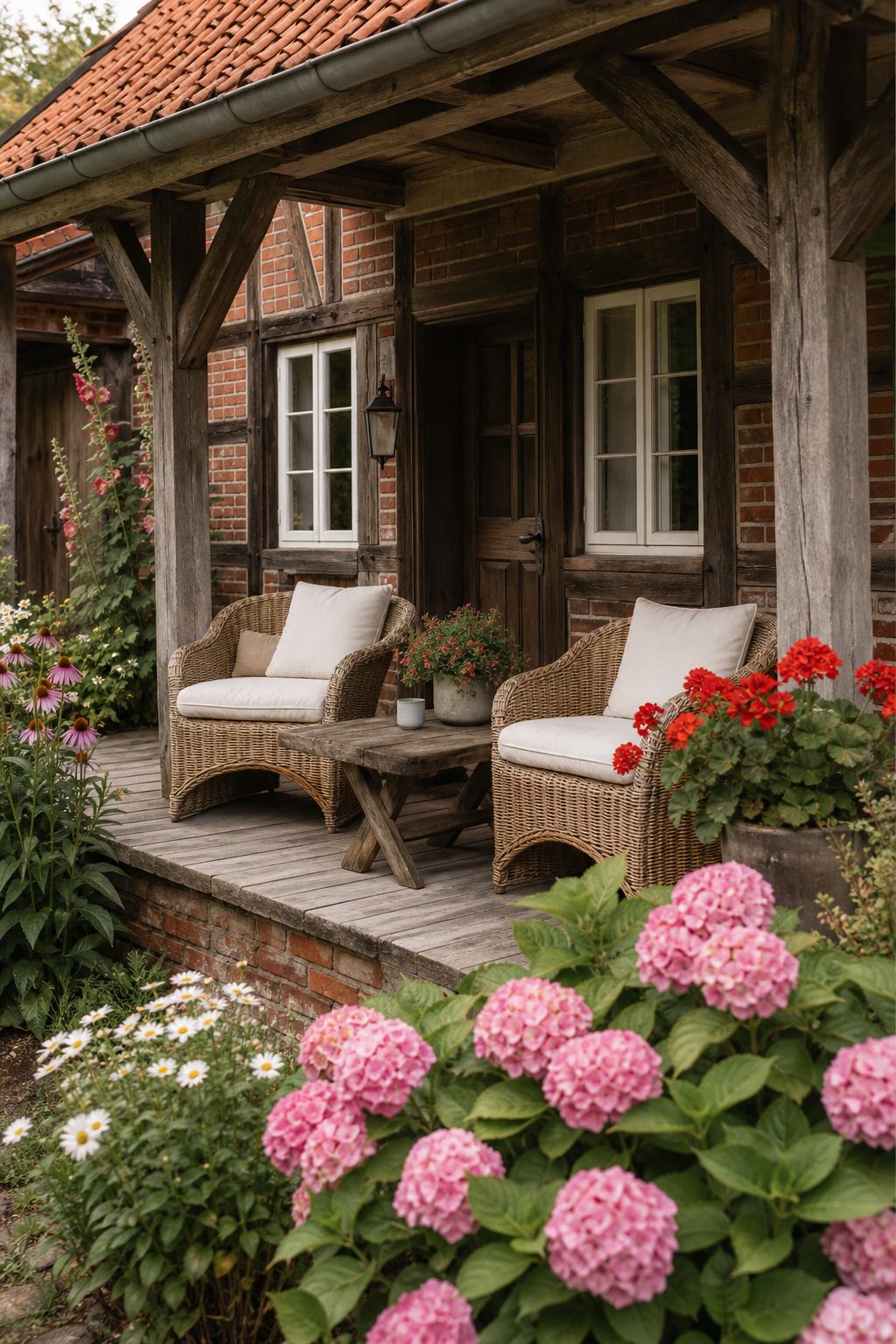 schwedenhaus-veranda-landhaus: 6. Korbsessel-Paar als Lounge