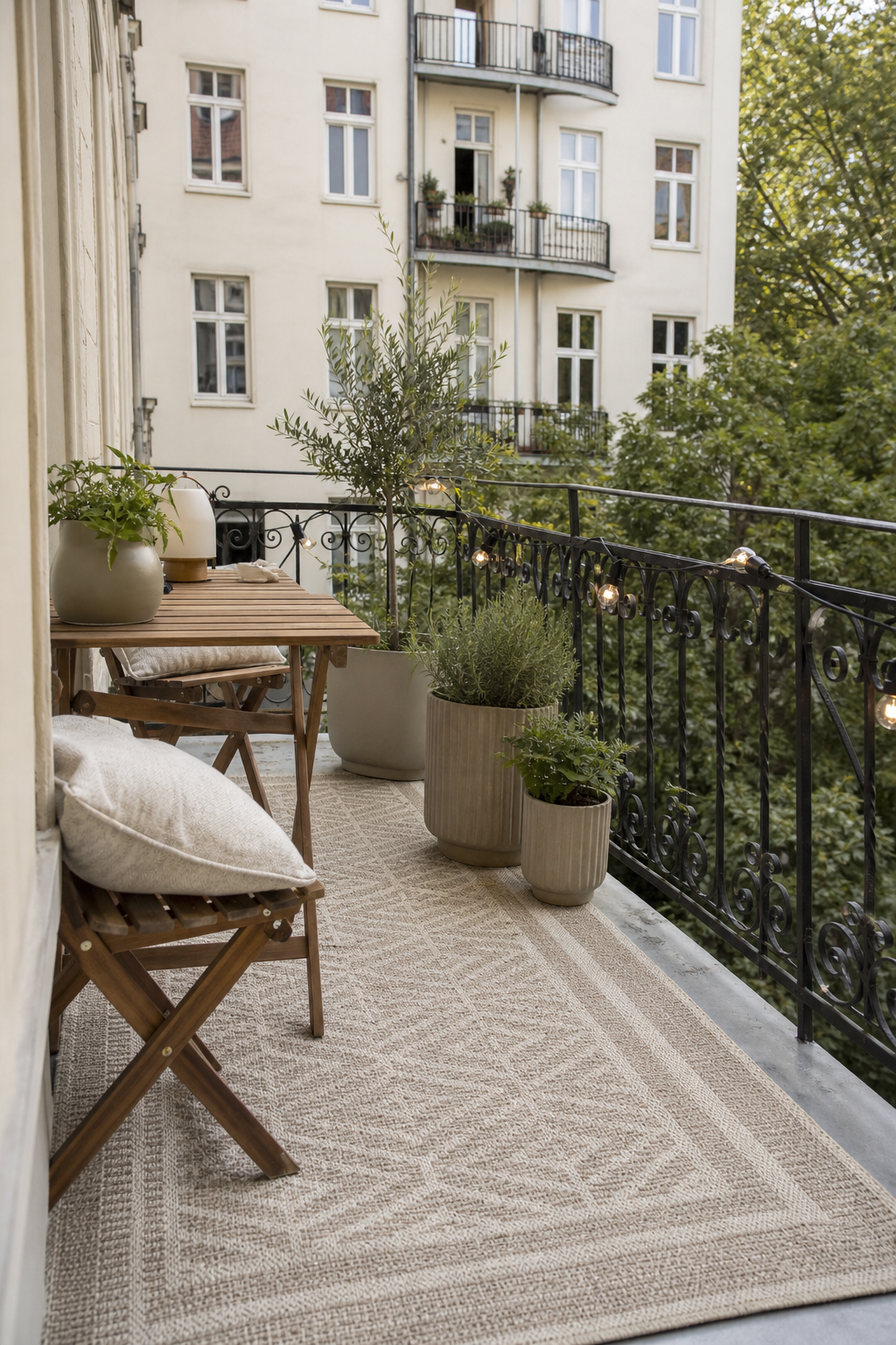 skandinavischer-balkon: 6. Outdoor-Teppich als Boden