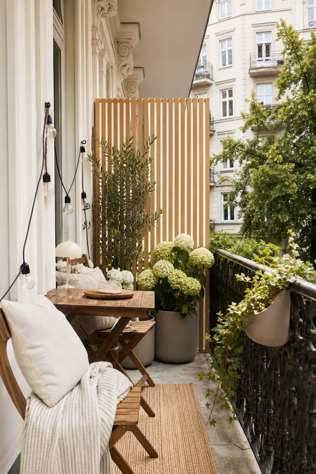 skandinavischer-balkon: 7. Holzlatten als Sichtschutz