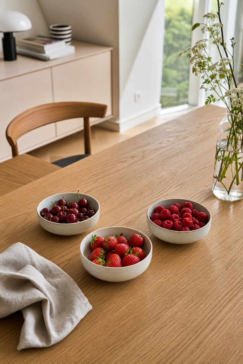 skandinavische-tischdeko-sommer: 8. Stoneware-Schalen mit frischem Obst