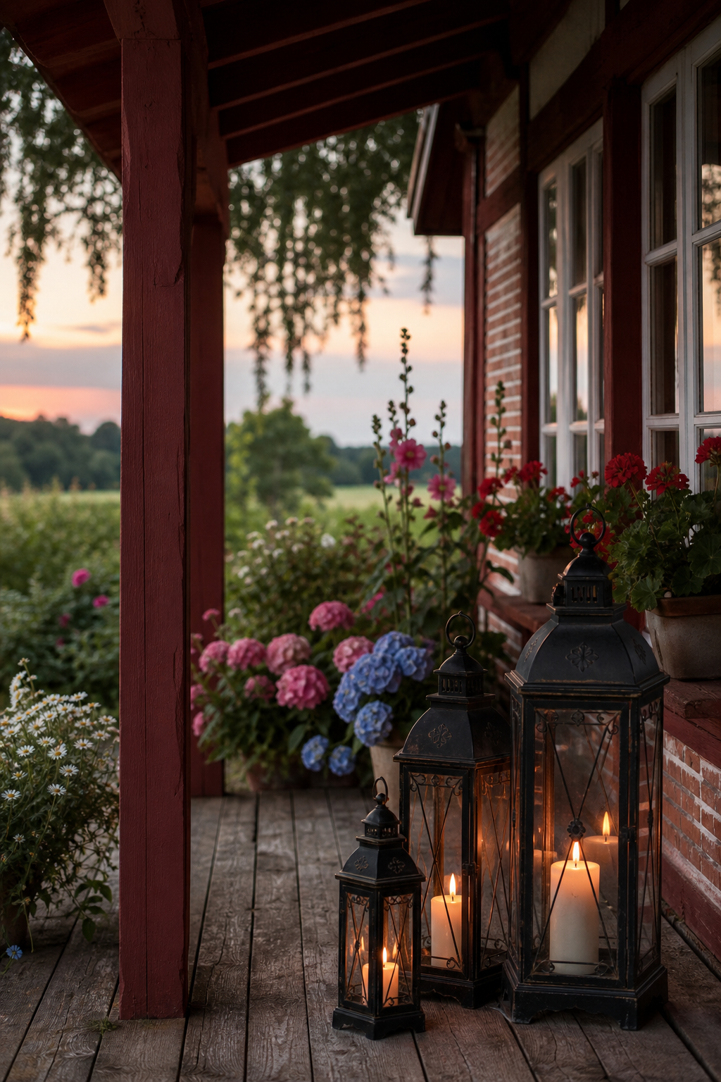 schwedenhaus-veranda-landhaus: 8. Schwarze Laternen am Boden
