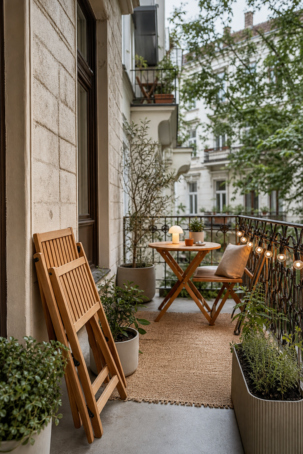 skandinavischer-balkon: 8. Klappstühle aus Eichenholz