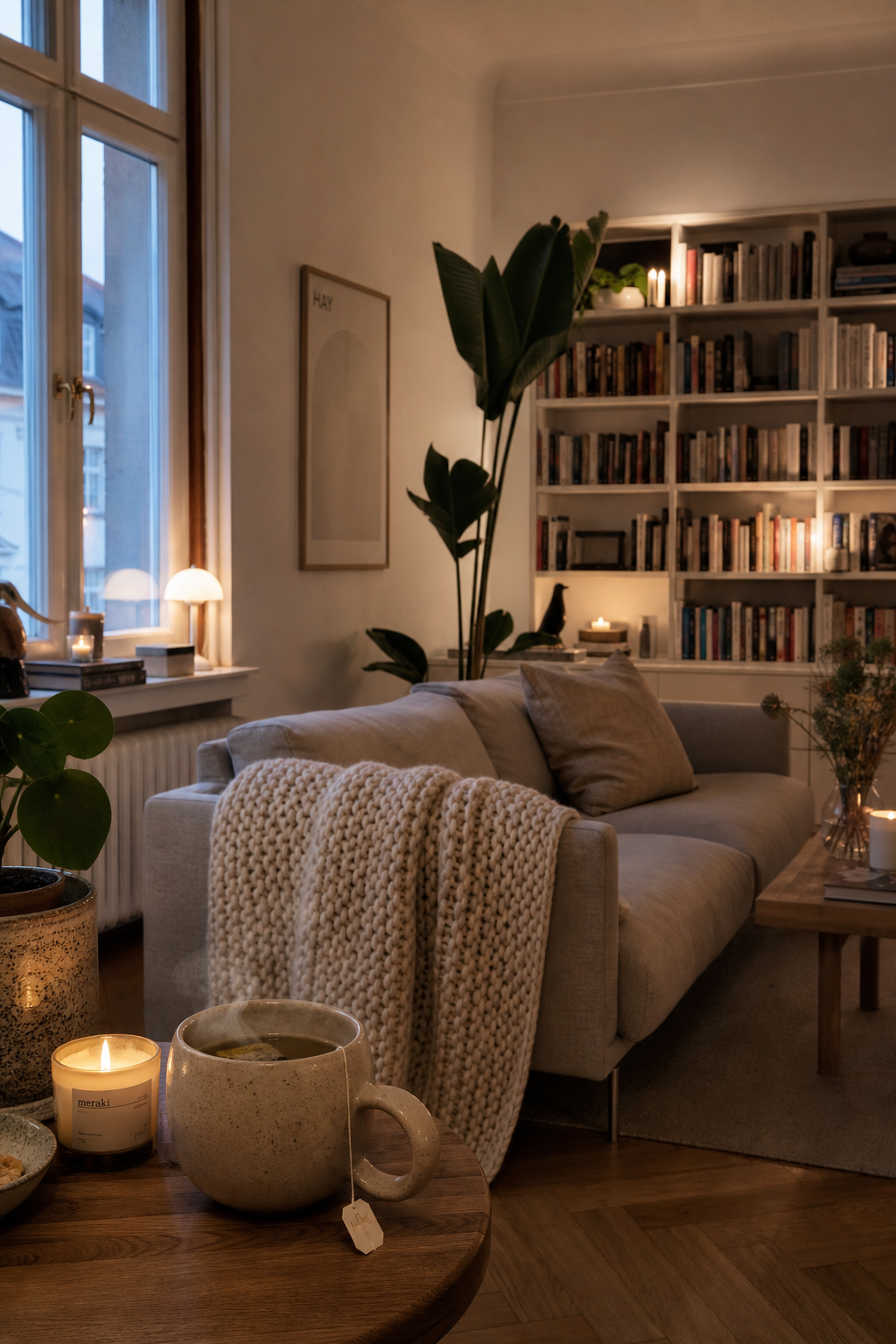 hygge-wohnzimmer-ideen: 8. Steinzeug-Tasse Tee