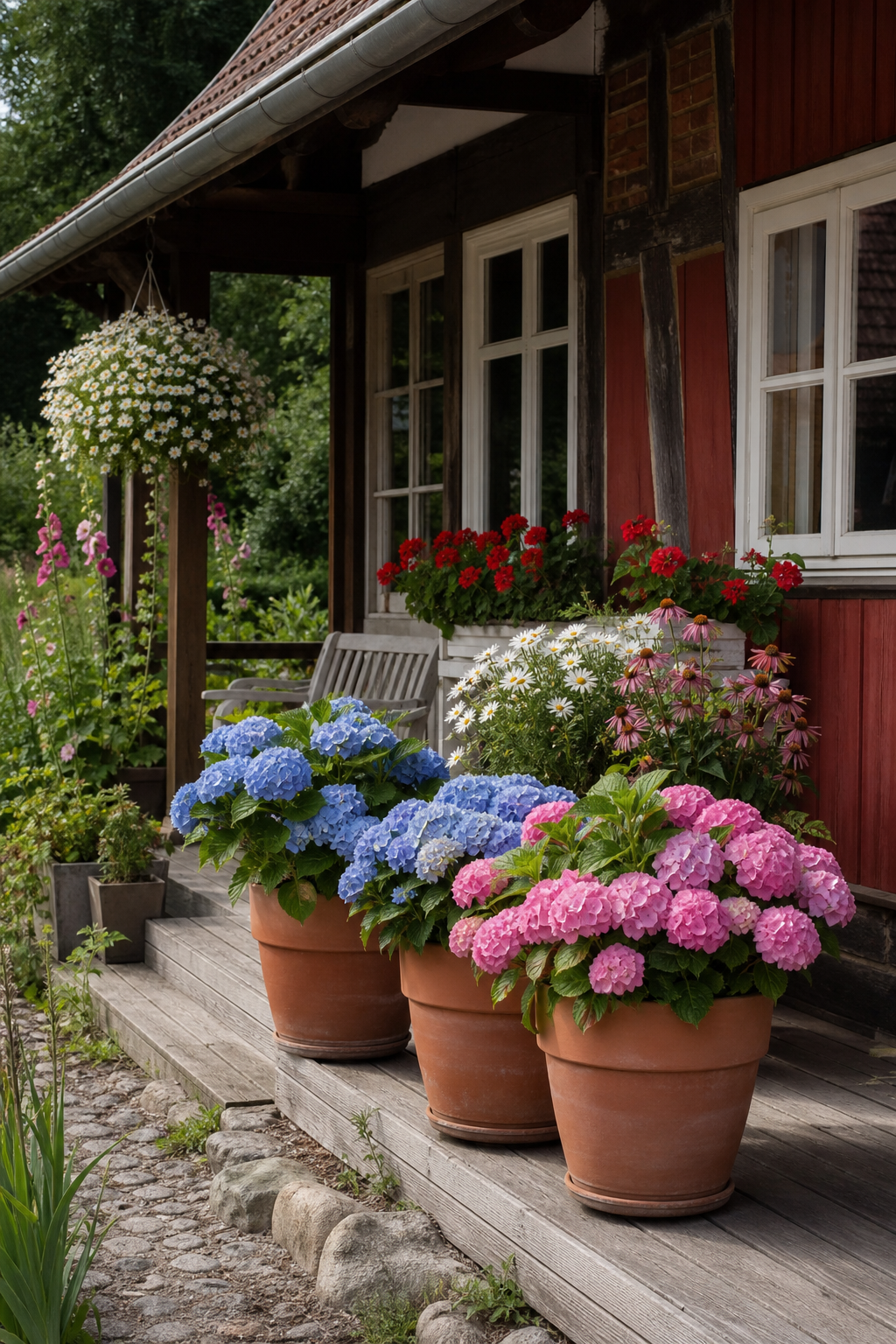 schwedenhaus-veranda-landhaus: 9. Hortensien im Tontopf