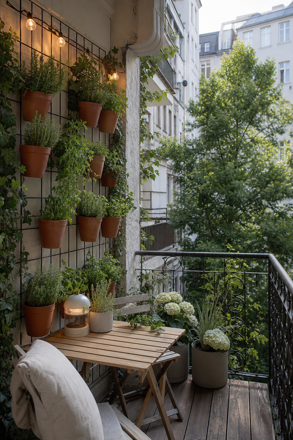 skandinavischer-balkon: 9. Vertikale Pflanzwand statt Topfreihe