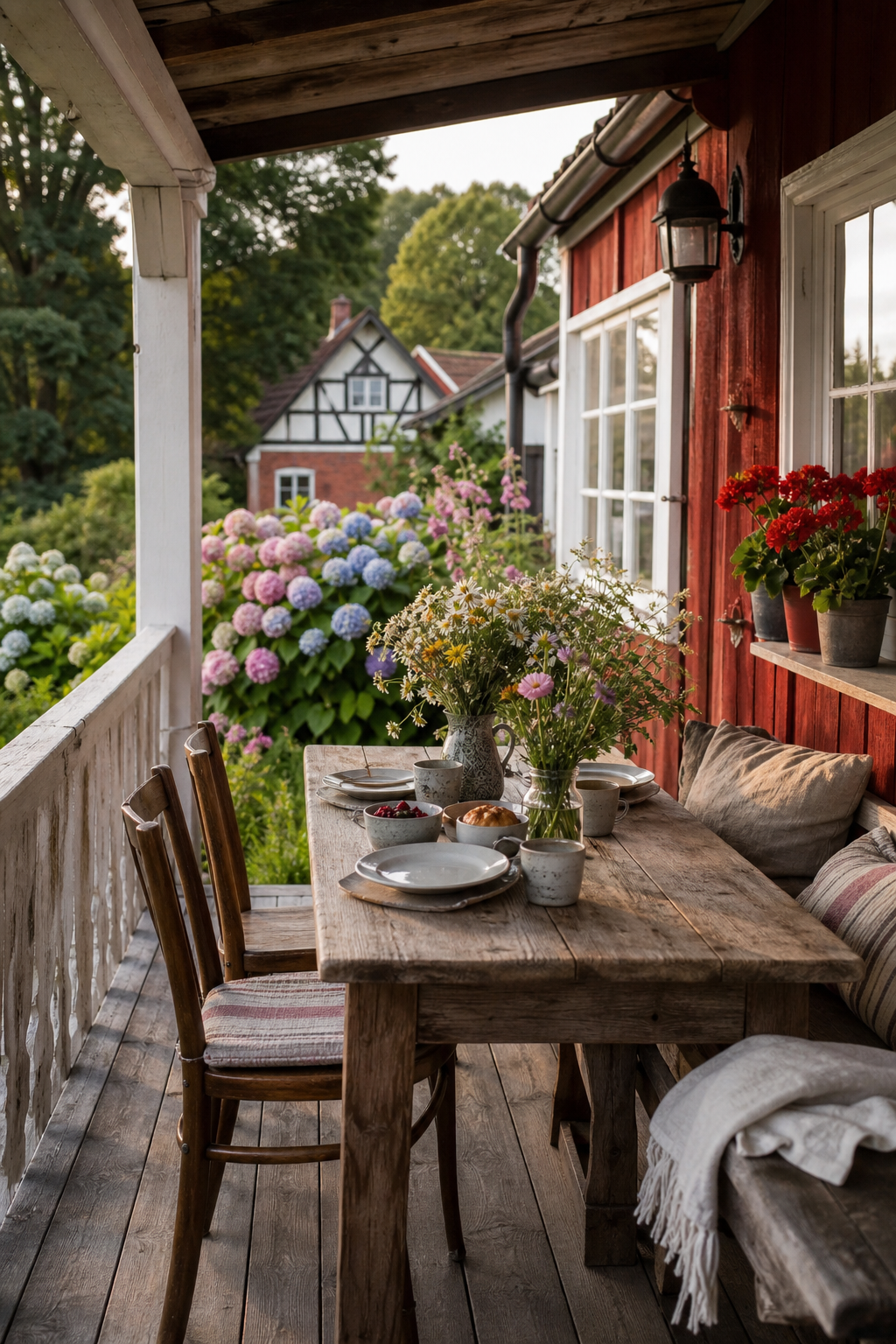 schwedenhaus-veranda-landhaus: 10. Massiver Holztisch für Frühstück