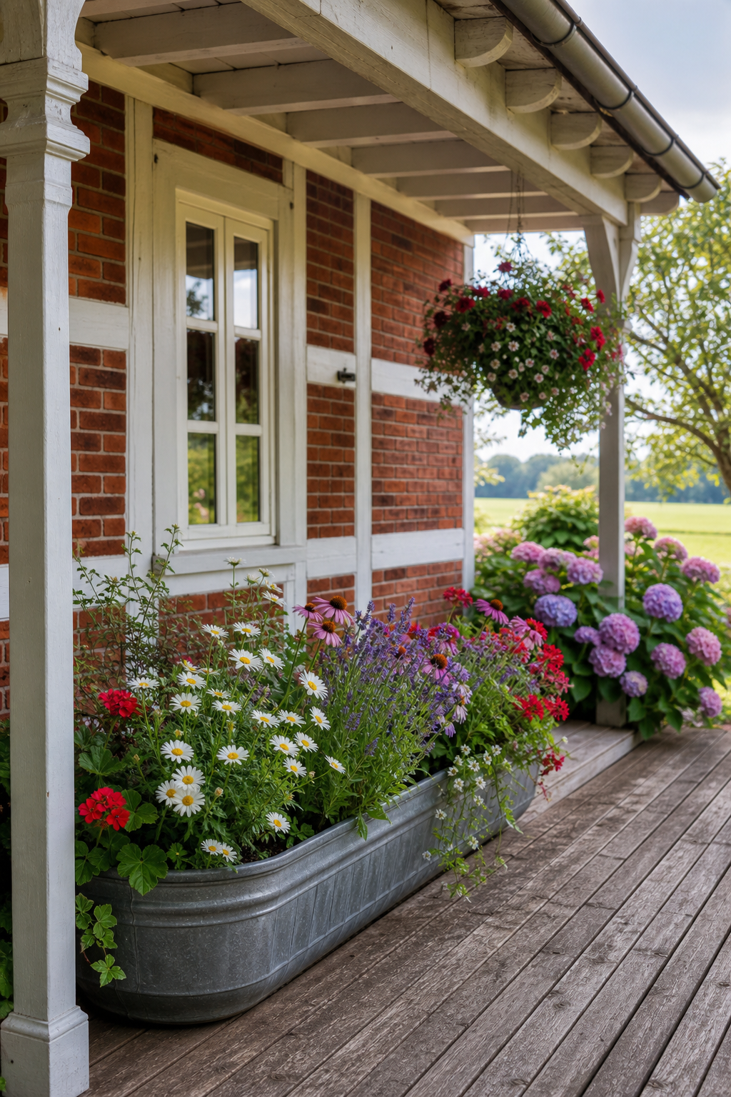 schwedenhaus-veranda-landhaus: 12. Zinktrog mit Sommerblumen
