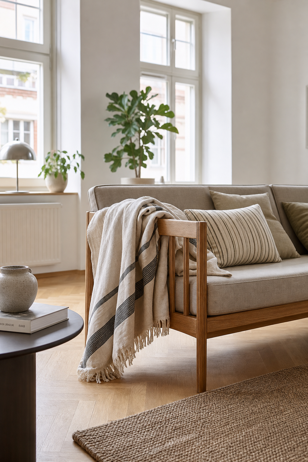 skandinavische-sommerdeko: 18. Leichte Wolldecke übers Sofa