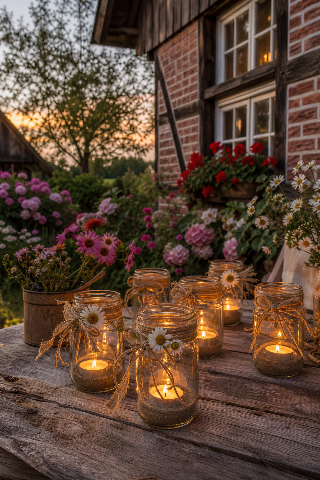 Glas-Einmachgläser mit Kerzen als DIY-Windlichter