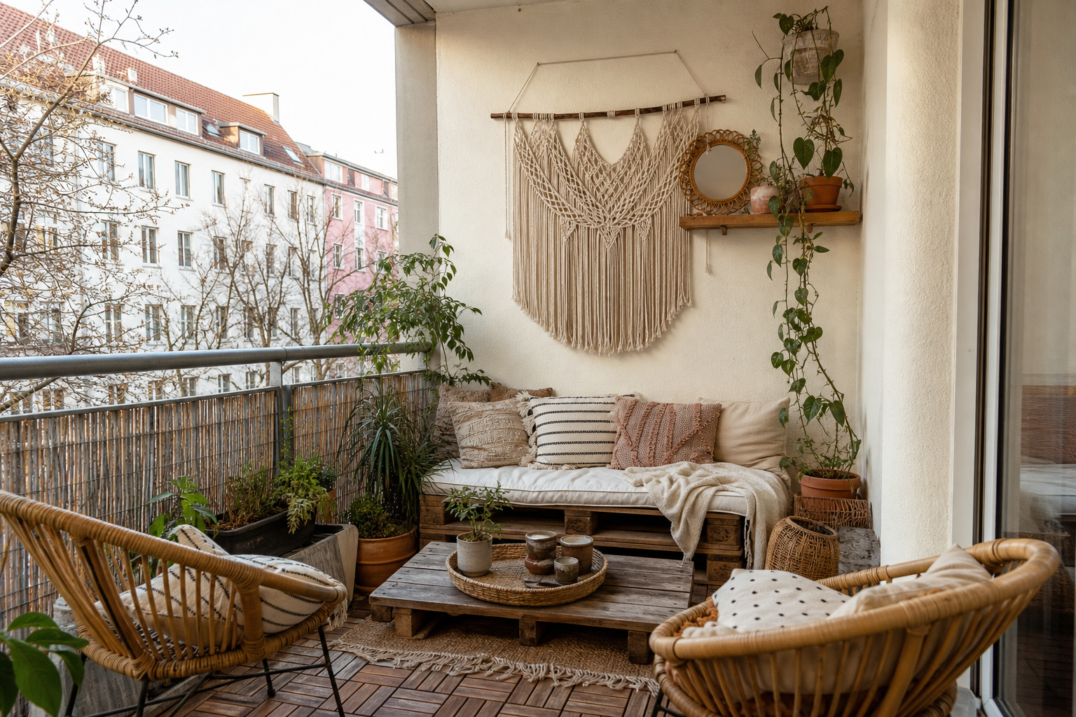 18 Boho-Balkon-Ideen für Wanddeko mit Pflanzen, Makramee und gemütlichem Flair