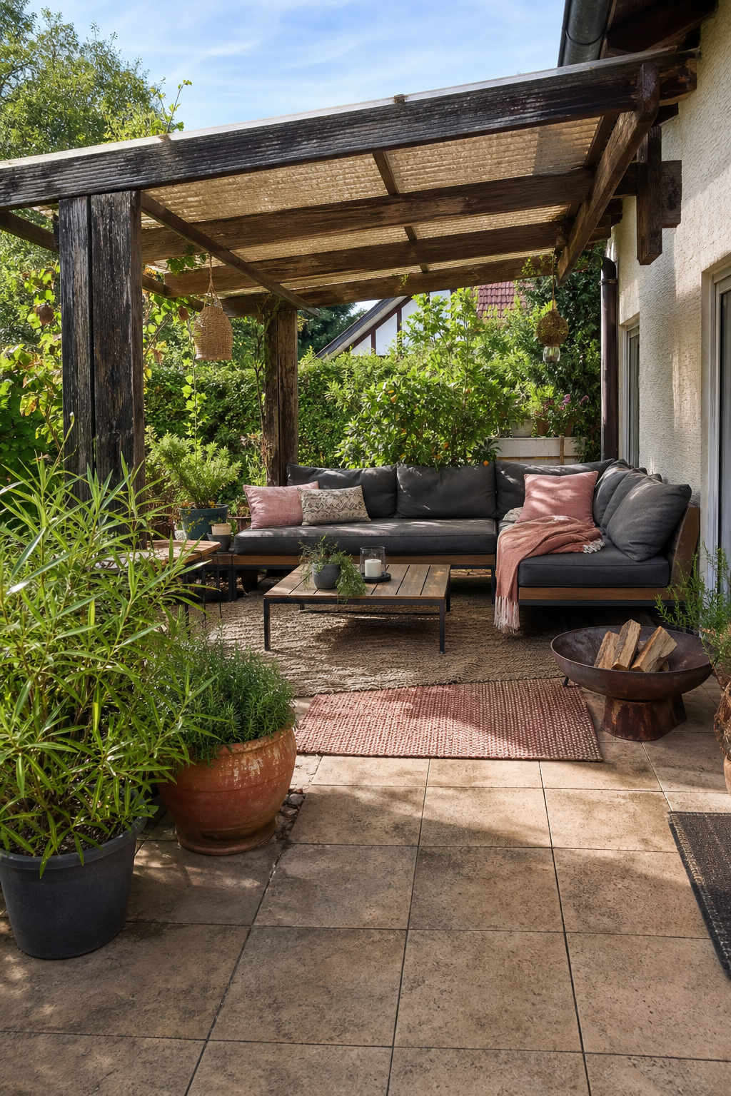 große lounge sitzgruppe auf terrasse