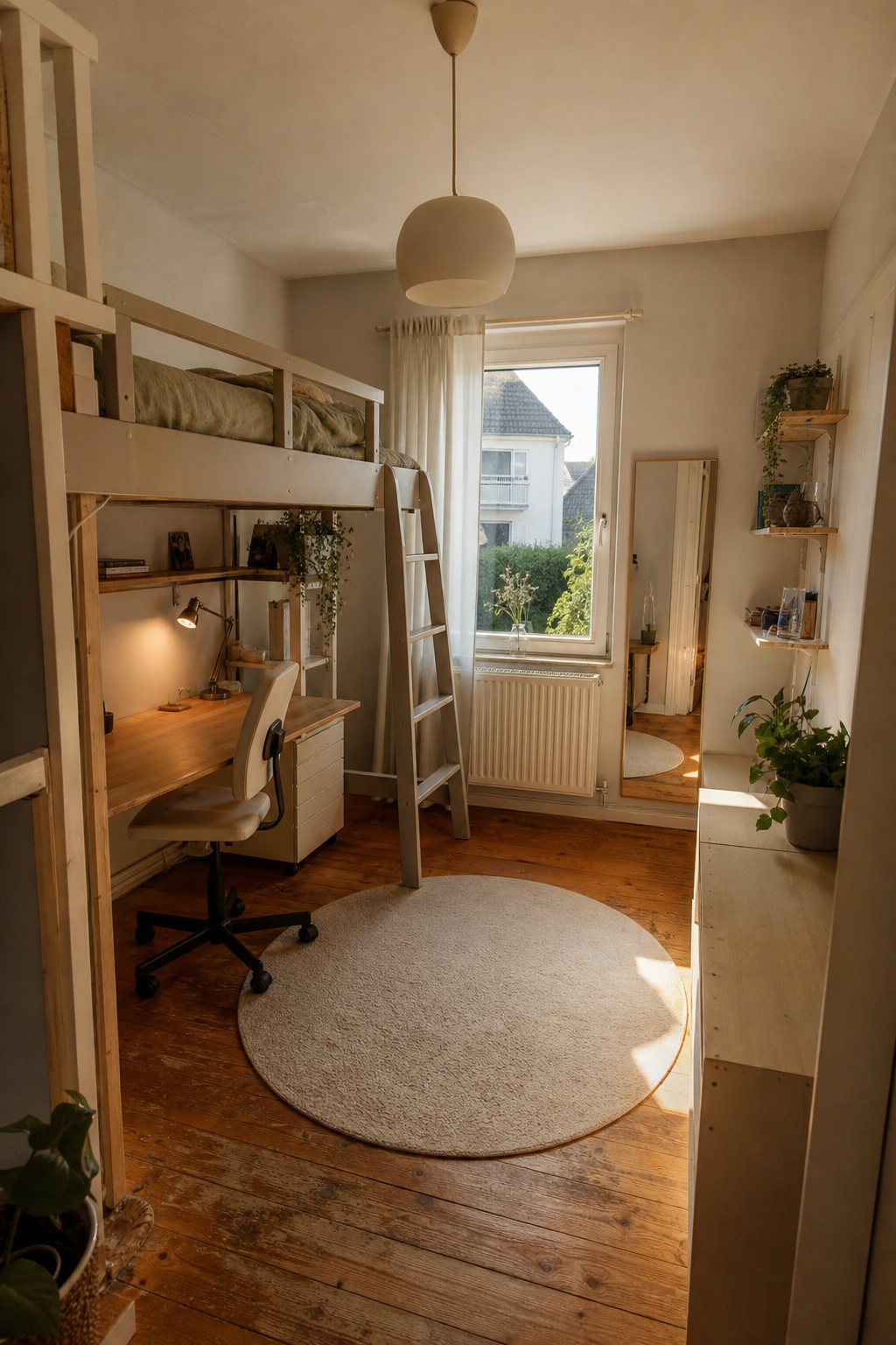 Hochbett mit Schreibtisch darunter