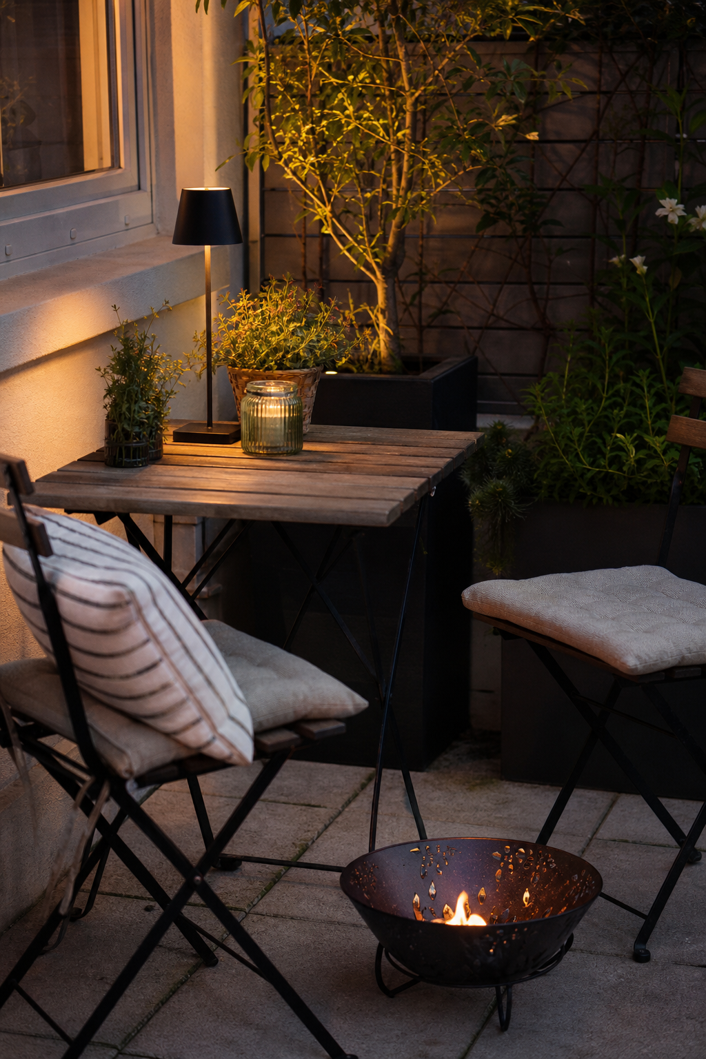 kleine terrasse mit platzsparender sitzecke