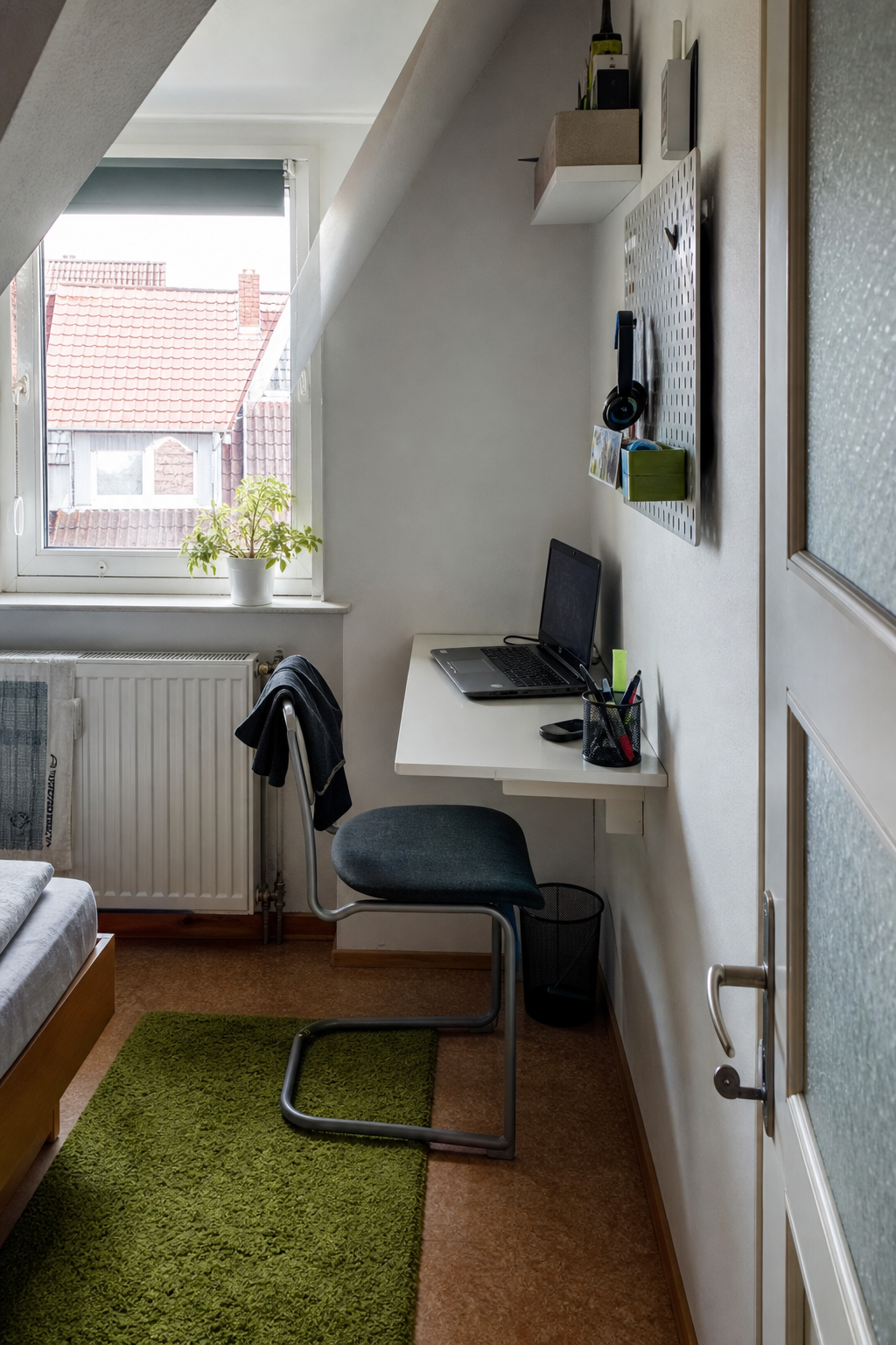 Kompakter Lernplatz mit Wandboard und Laptop