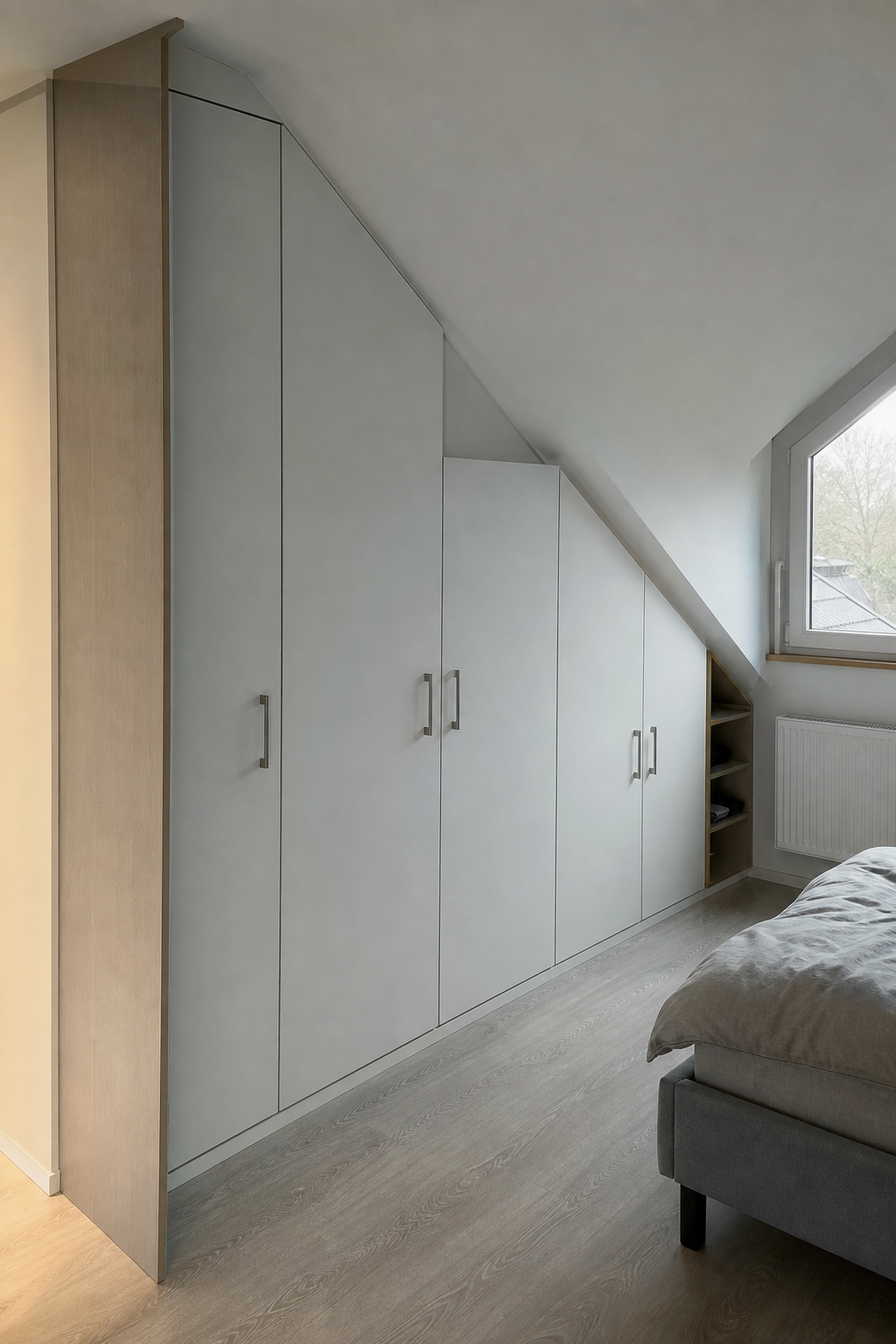 Einbauschrank entlang Dachschräge, Frontansicht