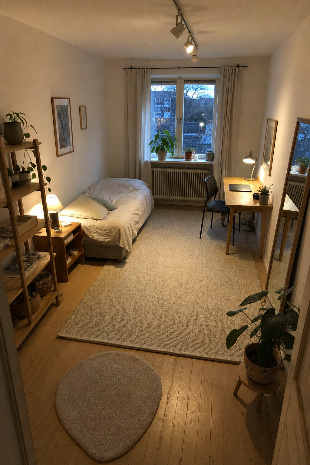 Quadratisches Zimmer mit Teppichzone