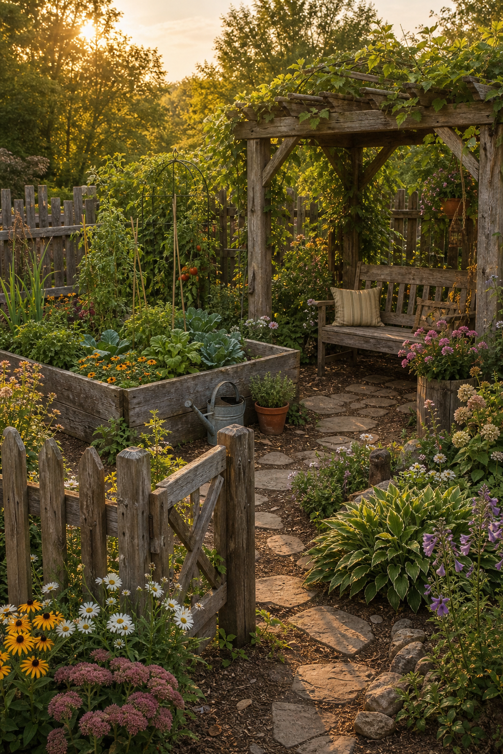 Kleiner Bauerngarten mit Holzensemble