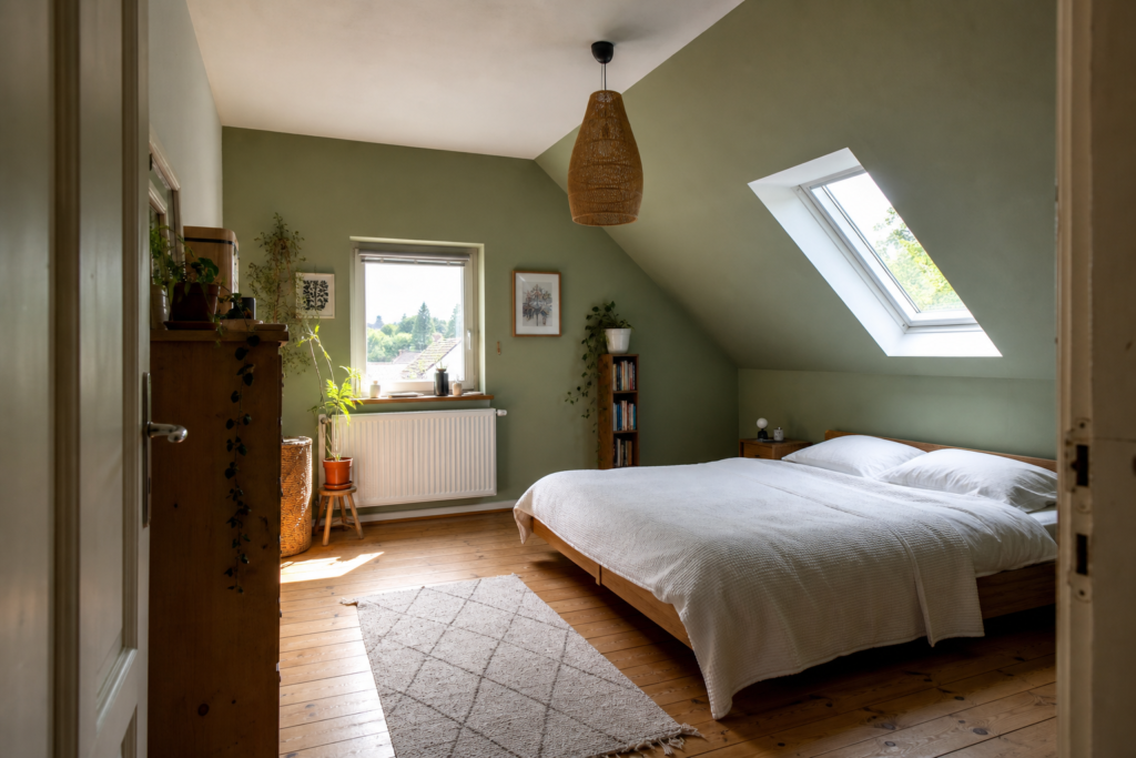 18 Ideen für ein Schlafzimmer mit Dachschräge in Grün gestrichen