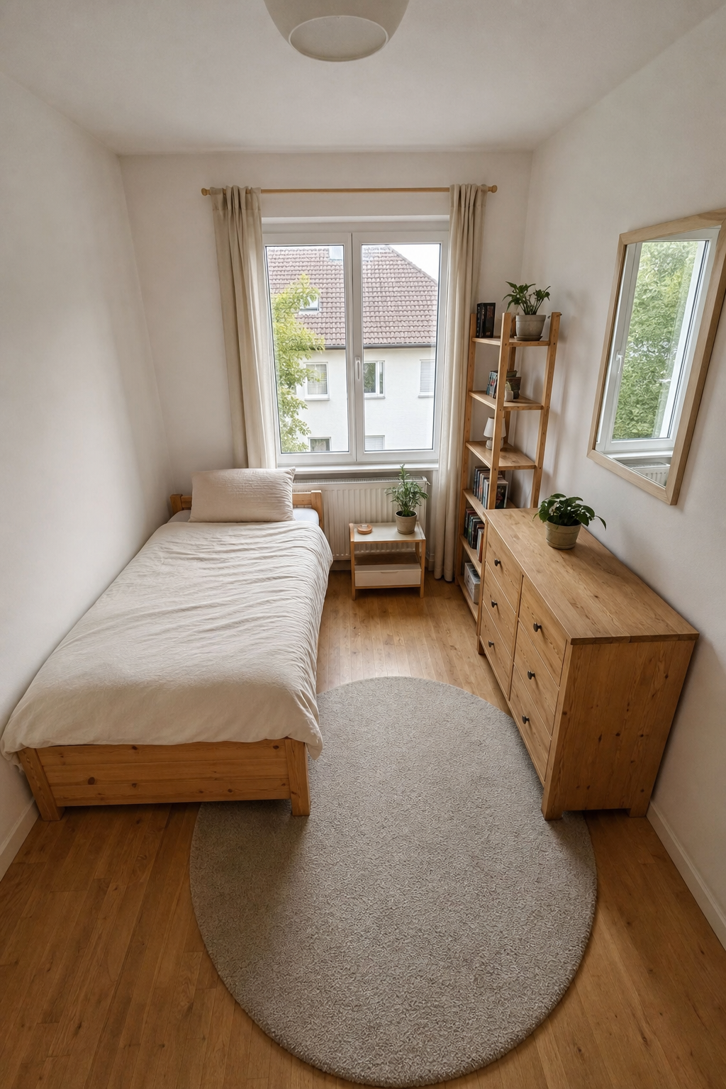 Helles Naturholz kleines quadratisches Zimmer